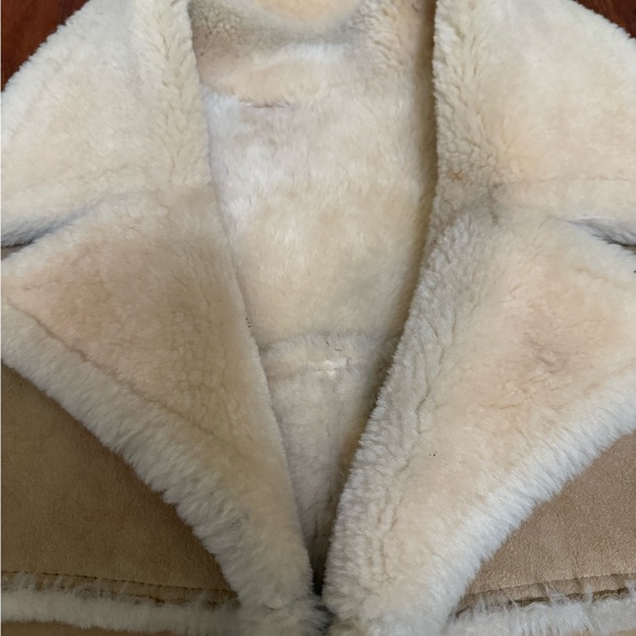 Vintage Sage Shearling Coat Tan Shearling Lined Button Front Jacket - Picture 3 of 10